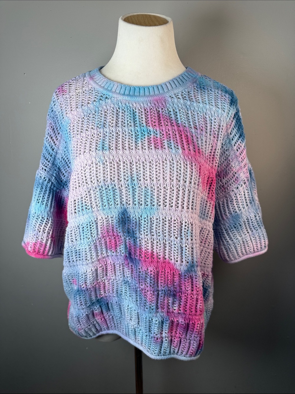 Lightweight Pastel Tie-Dye Knit Sweater - Pink & Blue